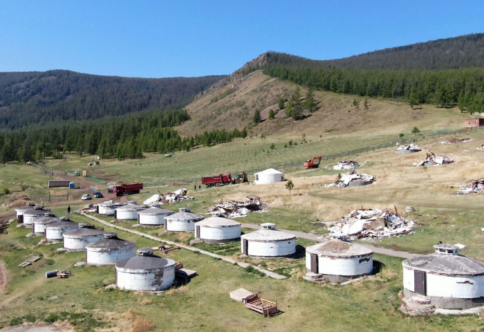 Stone gers near Bogd Khan Mountain being demolished