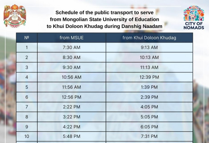 Public transport to be served to Khui Doloon Khudag during Danshig Naadam